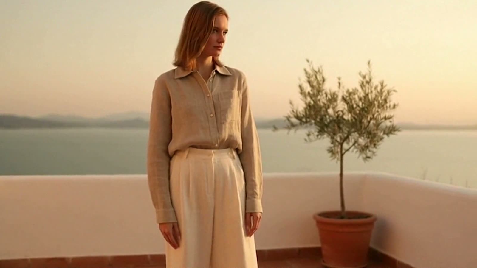 Blonde model on terrace