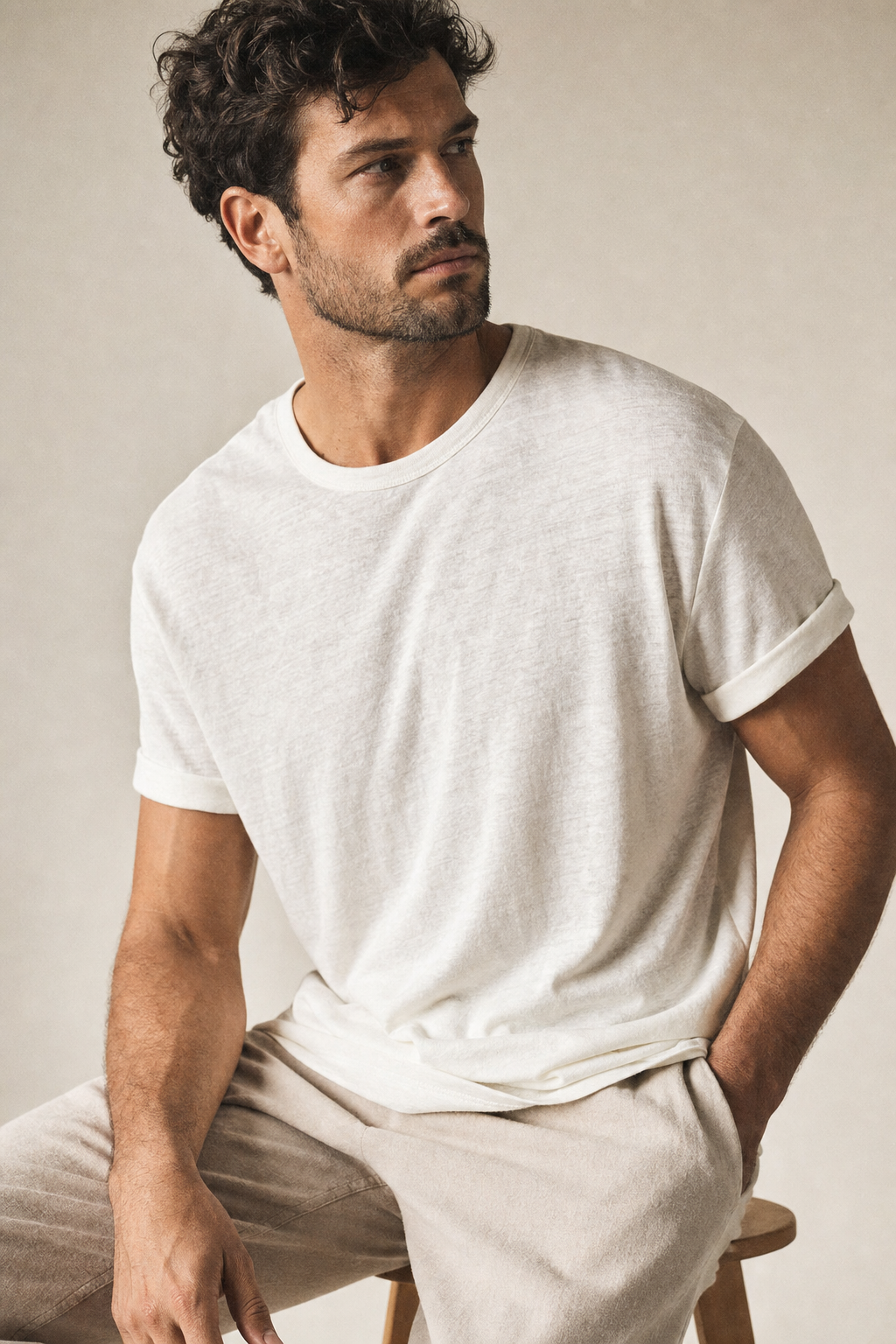 The Linen Tee in Ivory White